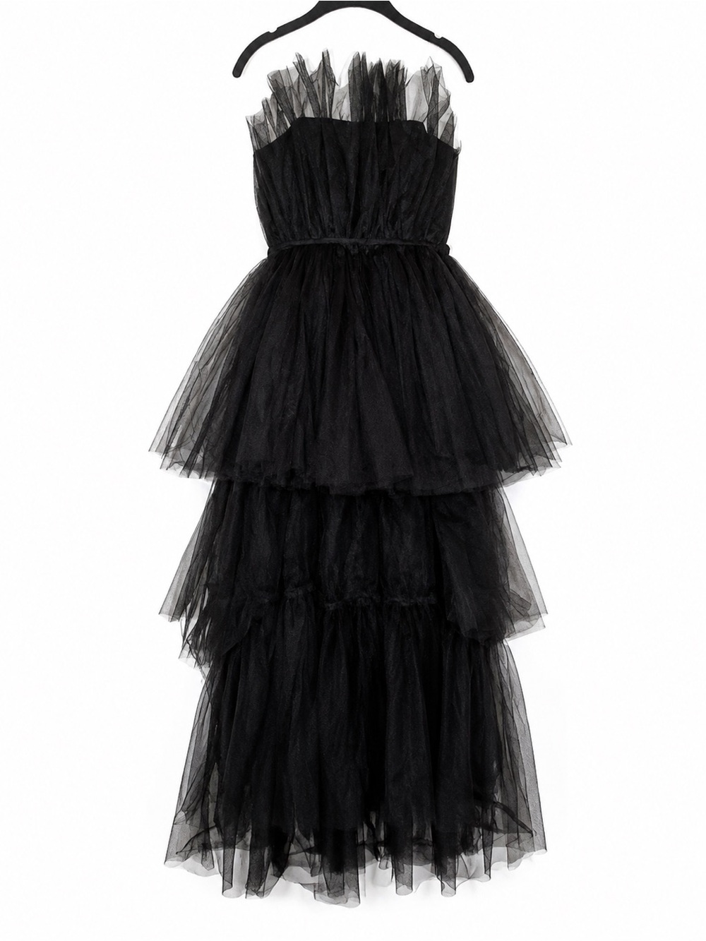 Fashion Nova Black Tiered Tulle Strapless Gown - Picture 2 of 8
